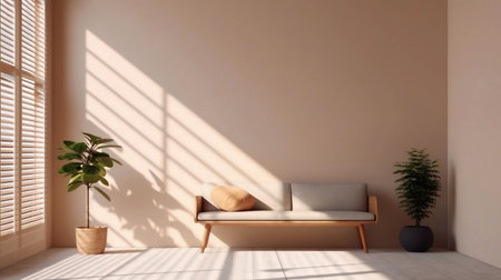 home interior background, living room in beige and brown colors,3d renderの素材