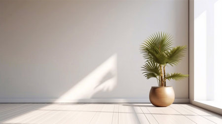 interior with a large window and a plant - 3d renderingの素材