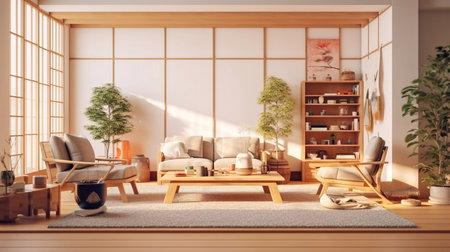 Interior design of living room japanese style.3D renderingの素材