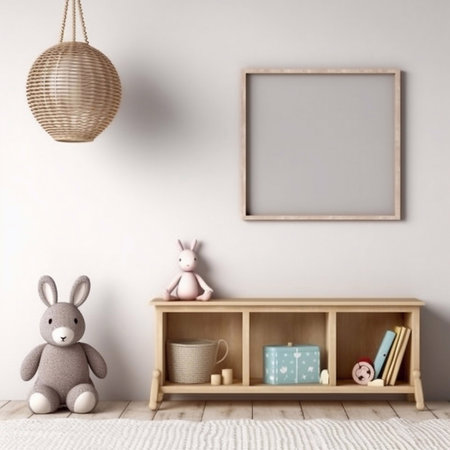 Interior of child room with teepee and toys. Bedroom designの素材