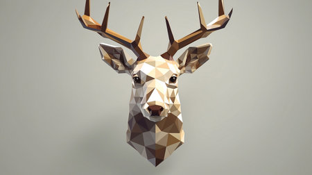 Polygonal deer head on gray background. 3D illustration.の素材