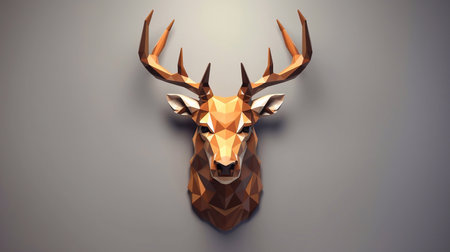 Polygonal deer head on gray background. 3D illustration.の素材