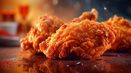 Crispy fried chicken on a dark background. Close-upの素材