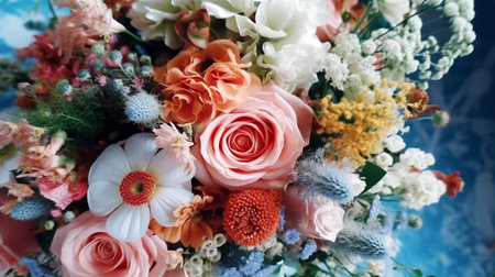 Beautiful bouquet of flowers. Close-up. Colorful background.の素材