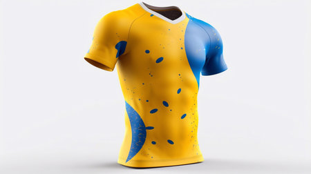 Yellow and blue soccer shirt mockup, template for design and presentation. 3D renderingの素材