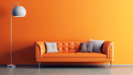 Orange living room with orange wall and sofa. 3d rendering.の素材