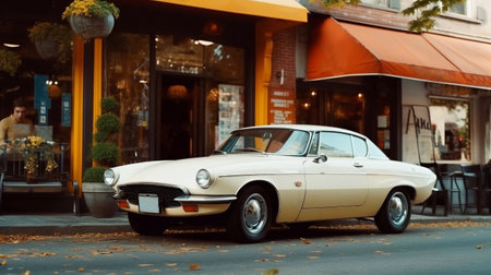Retro car in the city. Retro car in the city.の素材