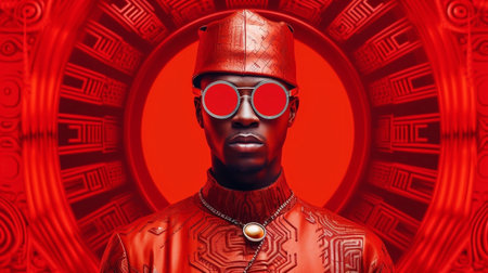 3d rendering of african american mannequin in red costumeの素材