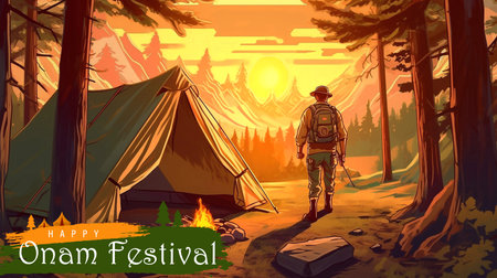 Summer Camp Poster Design with Tent and Bonfireの素材