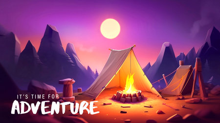 Summer Camp Poster Design with Tent and Bonfireの素材