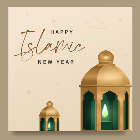 Happy New Hijri Year Template Happy Muharram PosterAshura Day Islamic New Yearのイラスト素材