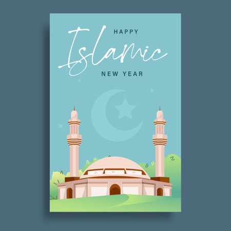 Happy New Hijri Year Template Happy Muharram PosterAshura Day Islamic New Yearのイラスト素材