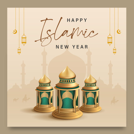 Happy New Hijri Year Template Happy Muharram PosterAshura Day Islamic New Yearのイラスト素材