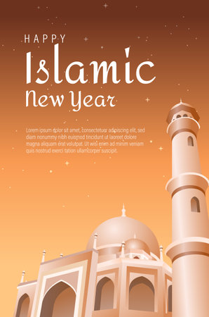 Happy New Hijri Year Template Happy Muharram PosterAshura Day Islamic New Yearのイラスト素材