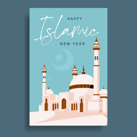 Happy New Hijri Year Template Happy Muharram PosterAshura Day Islamic New Yearのイラスト素材