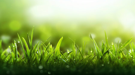Green grass with dew drops close-up. Nature background.の素材
