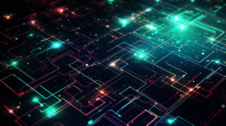 Abstract technology background with circuit board. 3d rendering toned imageの素材