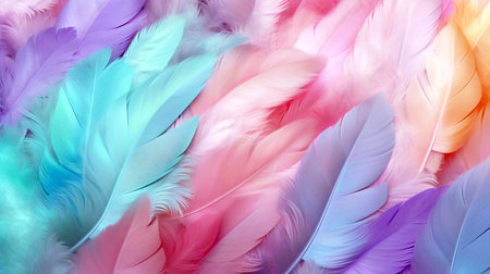Beautiful color feathers as background, feather texture pattern, feather wallpaperの素材