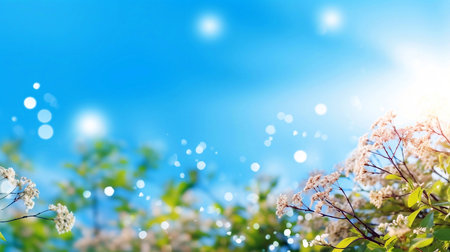 Blurred spring background with bokeh defocused lights and flowersの素材