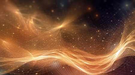 abstract golden background with glowing lines and sparkles in it.の素材