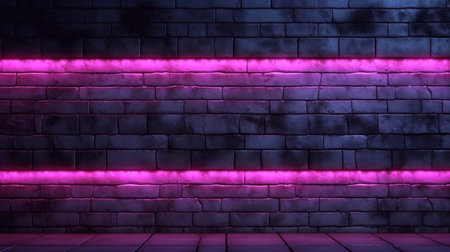 Neon brick wall with pink neon lights. 3D rendering.の素材