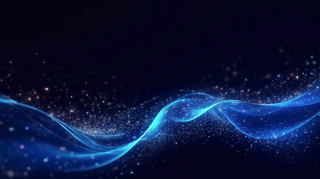 Abstract blue background with glowing particles. Futuristic technology style. Vector illustration.の素材