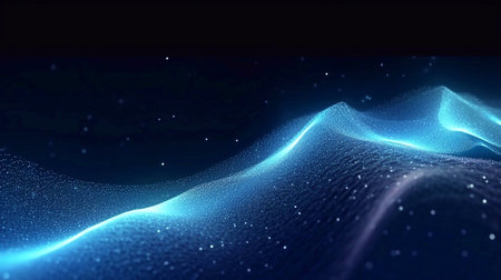 Abstract digital landscape with flowing particles. Big data visualization. 3D renderingの素材