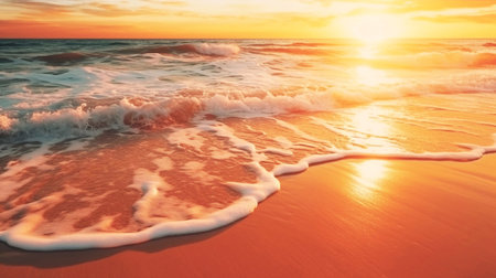 Beautiful sunset on the beach. Colorful summer landscape with sea and skyの素材