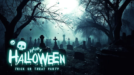 Pumpkins In Graveyard In The Spooky Night - Halloween Backdropの素材