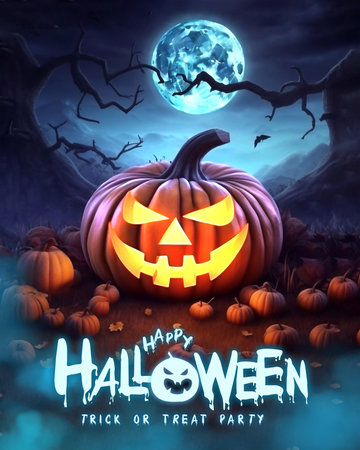 Halloween background with scary pumpkins and full moon. Vector illustration.の素材