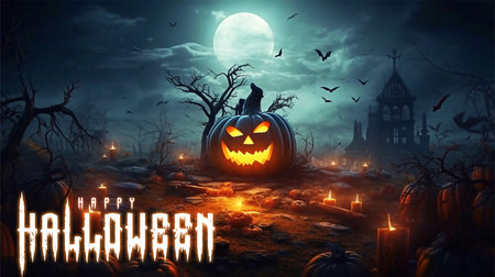 Pumpkins In Graveyard In The Spooky Night - Halloween Backdropの素材