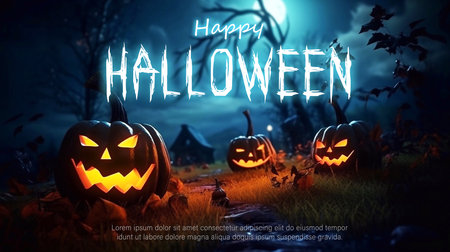 Pumpkins In Graveyard In The Spooky Night - Halloween Backdropの素材