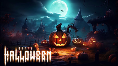 Pumpkins In Graveyard In The Spooky Night - Halloween Backdropの素材
