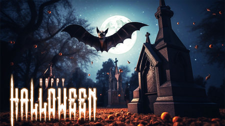 Pumpkins In Graveyard In The Spooky Night - Halloween Backdropの素材