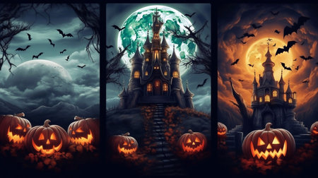 Pumpkins In Graveyard In The Spooky Night - Halloween Backdropの素材