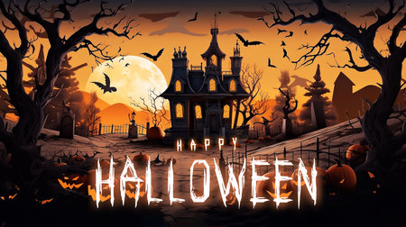 Pumpkins In Graveyard In The Spooky Night - Halloween Backdropの素材