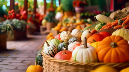 Colorful pumpkins on the autumn market. Harvesting and decoration.の素材