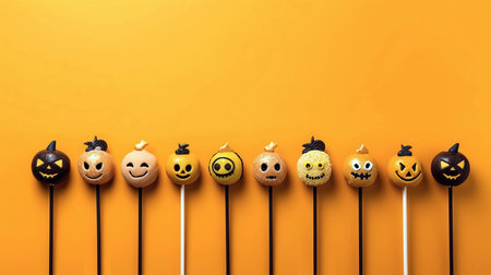 Halloween candies on orange background with copy space. 3d illustrationの素材