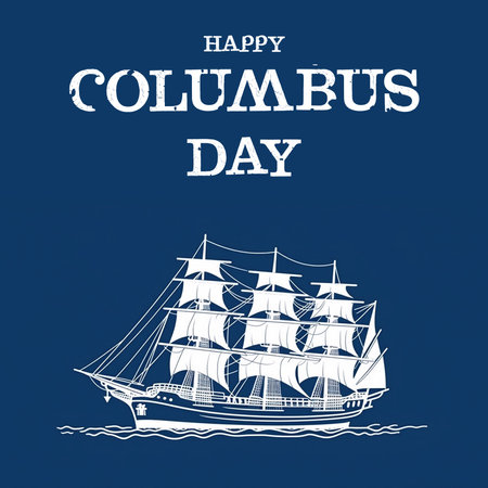 Happy Columbus Day with Blue Caravel floating on the sea wavesの素材