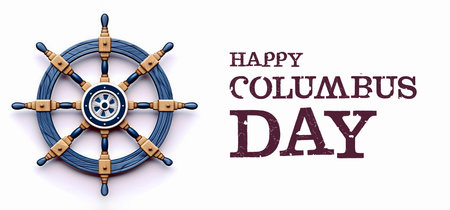 Happy Columbus Day with Blue Caravel floating on the sea wavesの素材