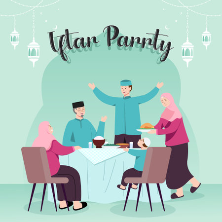 Happy iftar party ramadan concept art illustrationのイラスト素材