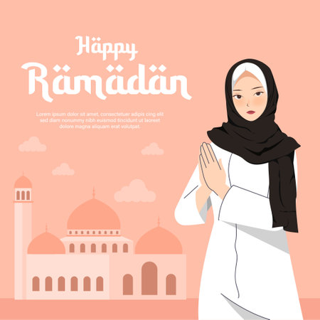 Muslim girl happy ramadan illustration conceptのイラスト素材