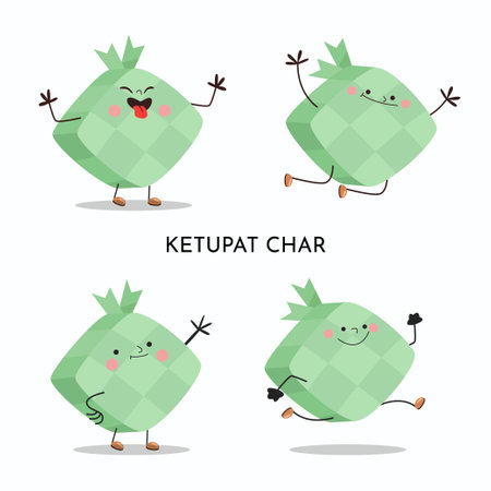 Ketupat character set with various expressions illustrationのイラスト素材