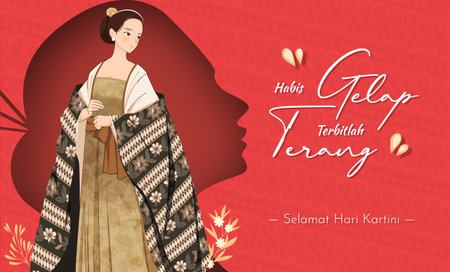 Selamat Hari Kartini Means Happy Kartini Day. Kartini is Indonesian Female Hero. Habis gelap terbitlah terang means After Darkness comes Light. Vector Illustration.のイラスト素材