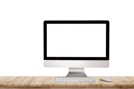 Comfortable workplace with modern desktop computer. Blank screen for graphic display montage.の写真素材