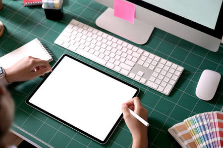 Artist creative designer working with drawing tablet at studio workspaceの写真素材