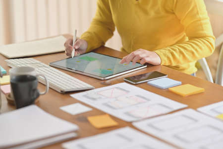 UI website creative designer designing template framework for mobile phone layout on mockup