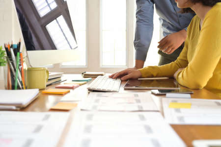 UI creative designer team designing wireframe layout design for responsive mobile phone applicationの写真素材