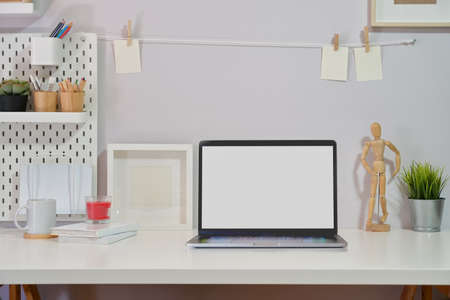 Minimalist stylish workspace isolated screen laptop and copy spaceの写真素材