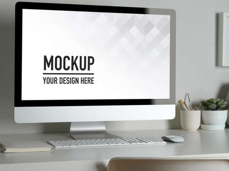 Blank screen Desktop computer in white modern office room